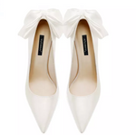 Pump Pointed Toe Leather Ribbon Wedding Shoes