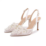 Pump Pointed Toe Mesh Lace Pearl Wedding Shoes