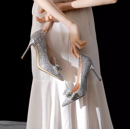 Stiletto Glitter Ribbon Wedding Shoes