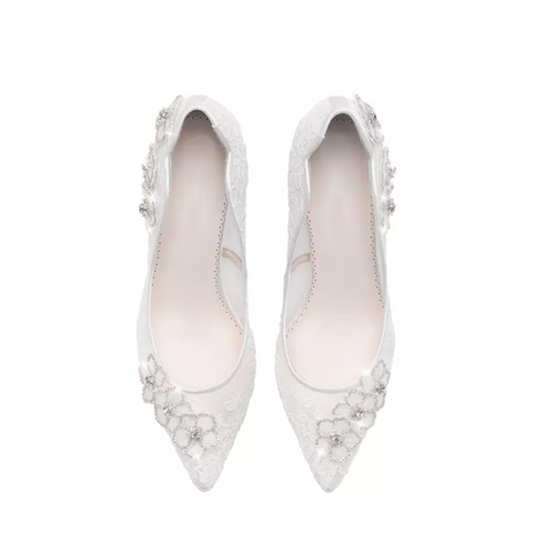 Pump Mesh Lace Flower Detail Wedding Shoes