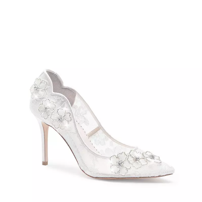 Pump Mesh Lace Flower Detail Wedding Shoes