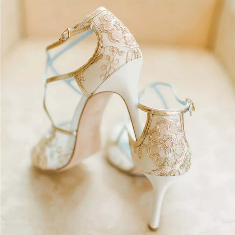 Stiletto Open Toe Floral Detail Strap Wedding Shoes
