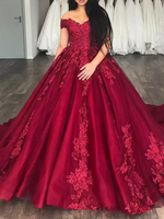 Off Shoulder Floral Embroidery Beaded Ball Evening Gown