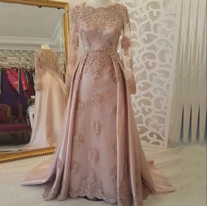 Long Sleeve Sheer Lace Embroidery Evening Gown