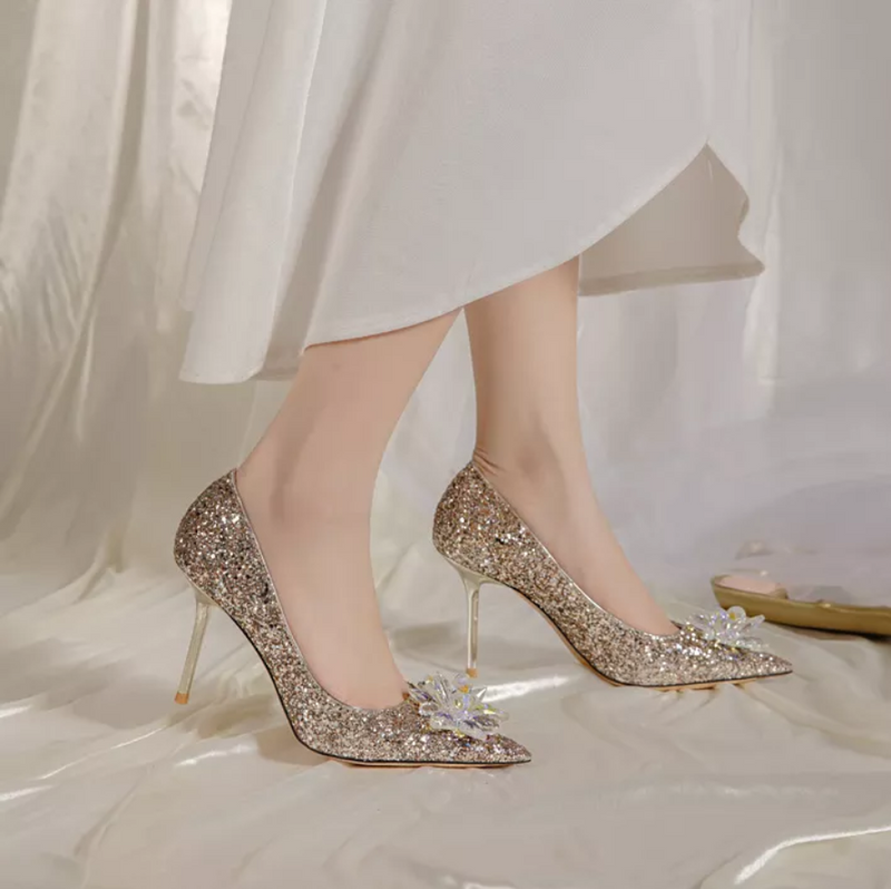 Stiletto Pointed Toe Glitter Rhinestone Wedding Shoes