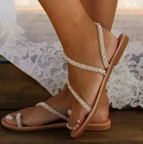 Pearl Rhinestone Flat Bridal Shoes