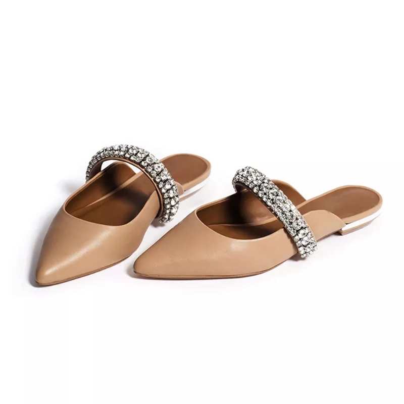 Pointed Toe Faux Leather Rhinestone Flat Bridal Shoes