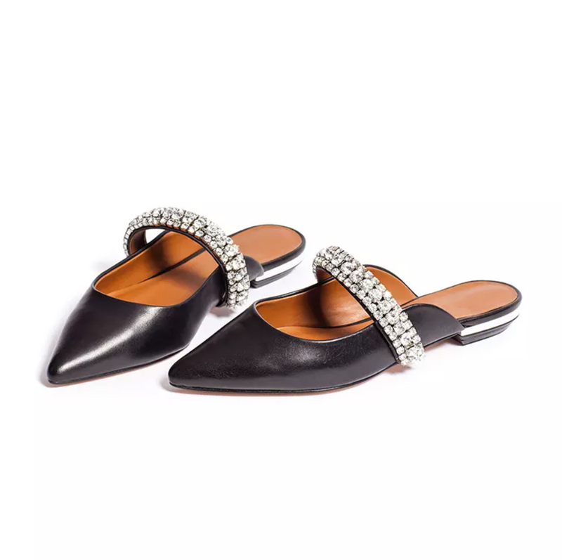 Pointed Toe Faux Leather Rhinestone Flat Bridal Shoes
