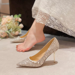Pump Pointed Toe Glitter Faux Pearl Wedding Shoes