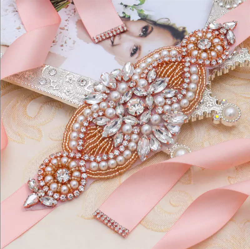 Pearl Crystal Bridal Jewelry Rhinestones Applique Bridal Belt