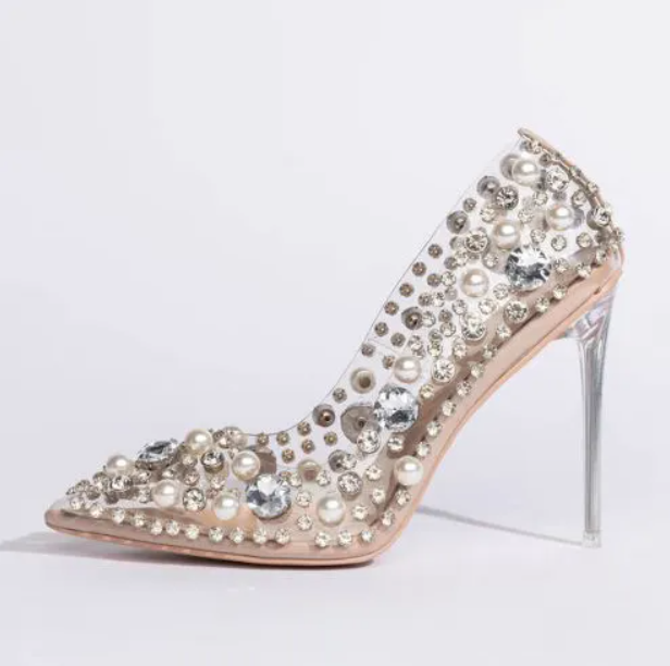 Pump Pointed Toe Pearl Beaded Clear Wedding Shoes