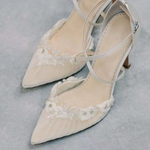Pump Pointed Toe Satin Lace Rhinestone Wedding Shoes