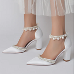 Pump Pointed Toe Satin Pearl Rhinestone Wedding Shoes