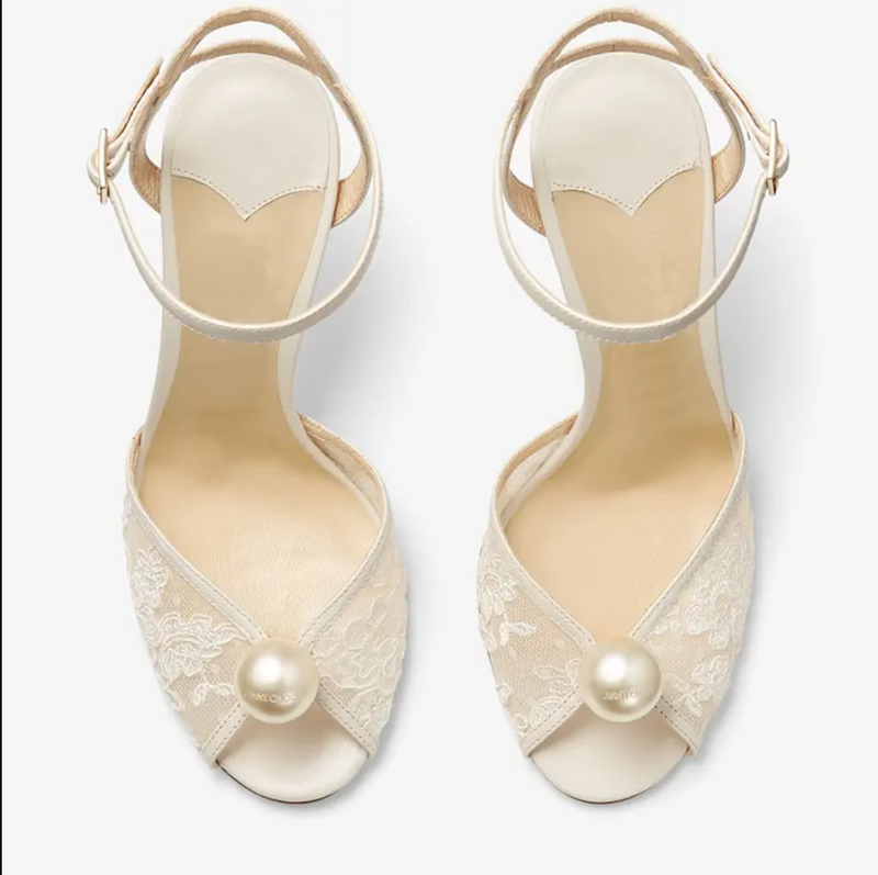 Stiletto Big Faux Pearl Lace Wedding Shoes