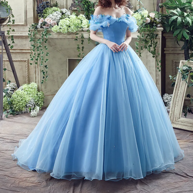 Off Shoulder Butterfly Detail Tulle Ball Evening Gown